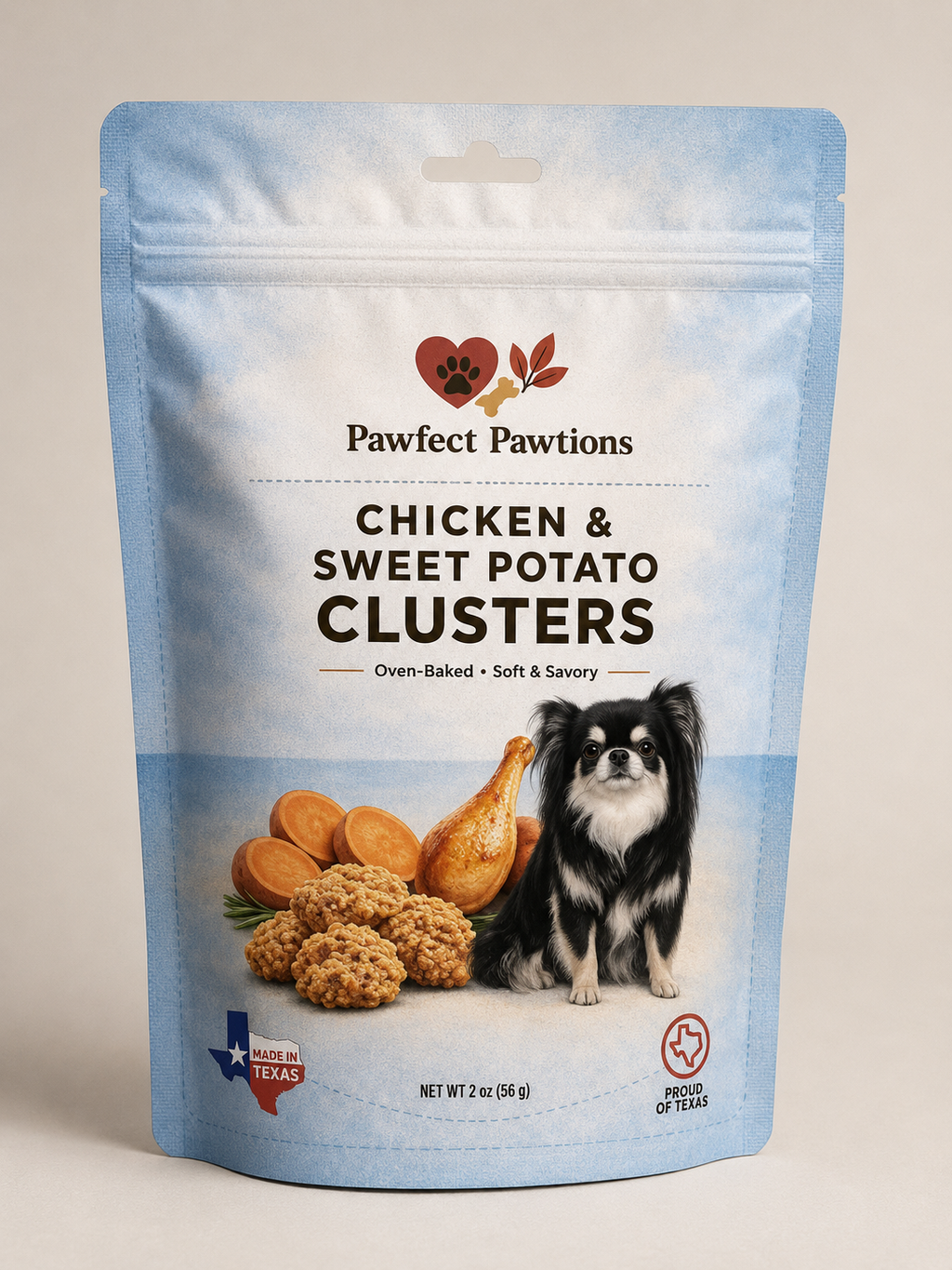 Chicken & Sweet Potato Clusters — included in the Pawfect Pawtions Chicken Treat Box