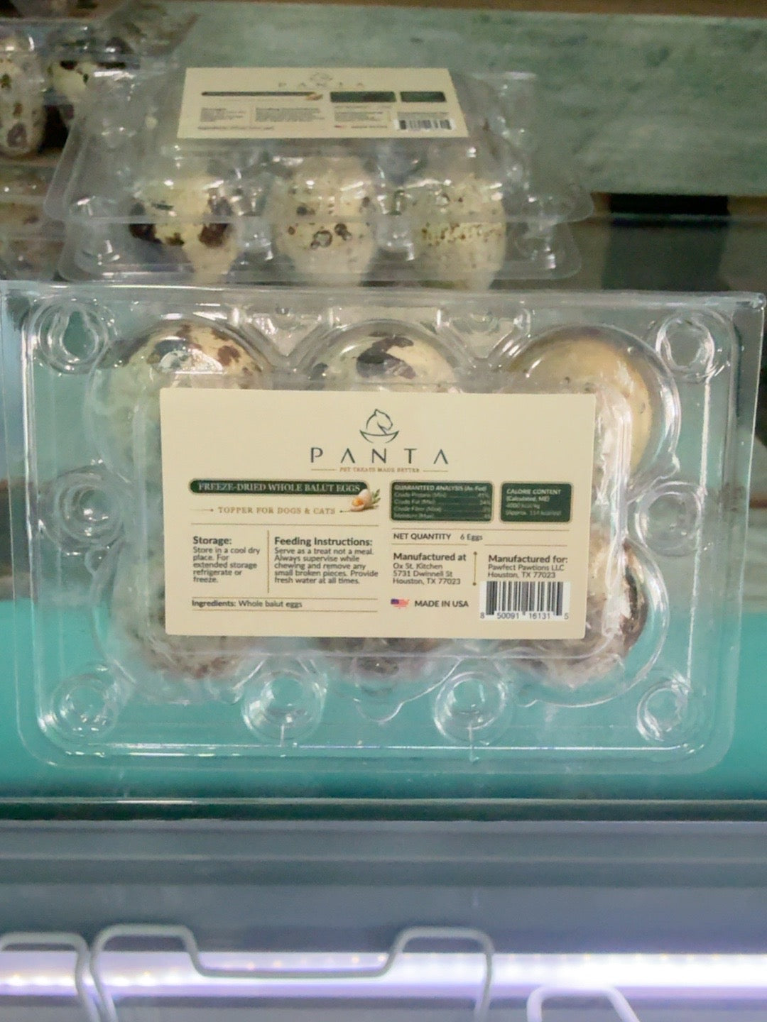 PANTA freeze-dried whole balut quail eggs in a clear six-egg carton