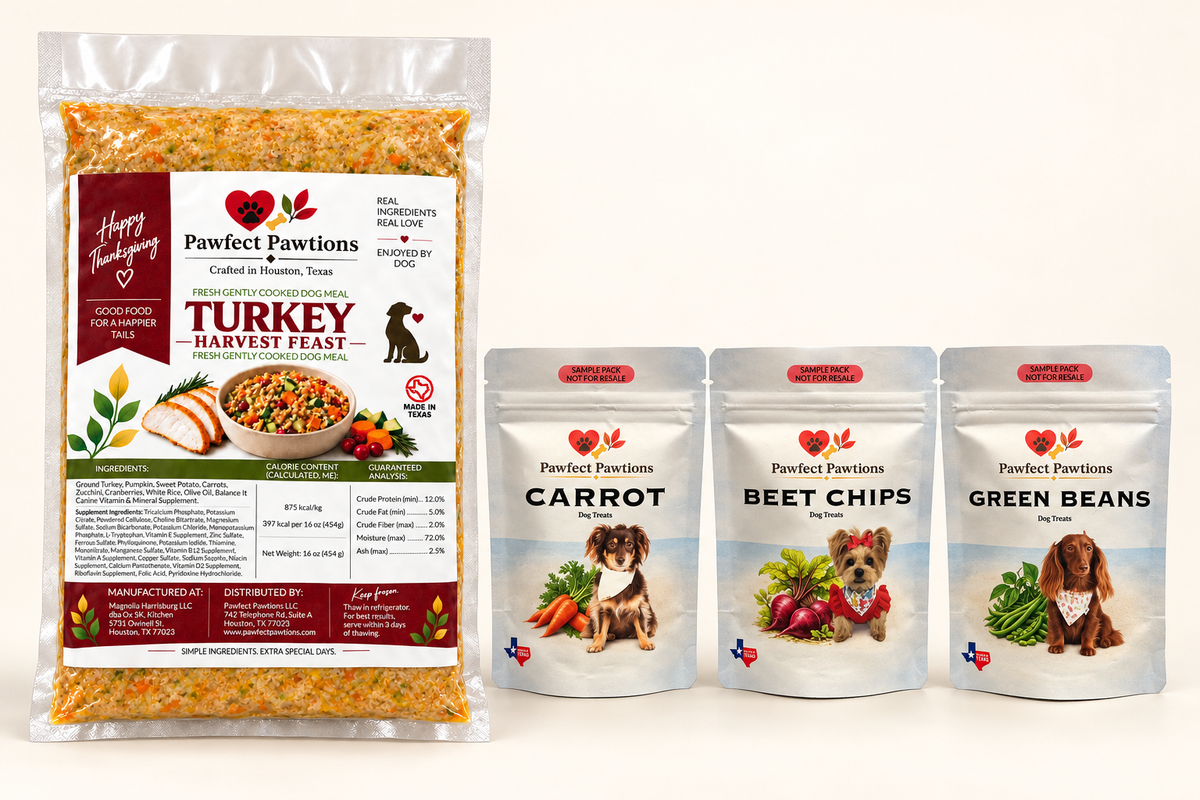 Thanksgiving Turkey Harvest Feast meal with all three veggie treat sample bags